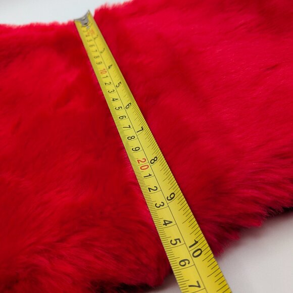 Large Red Faux Fur Christmas Stocking with White Trim and Pom Poms - Picture 9 of 10